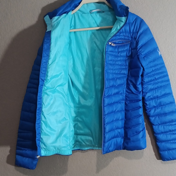 Spyder Blue Women's Puffer Jacket with Light Turquoise Lining - Picture 2 of 4